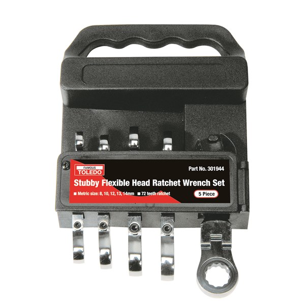 RATCHET WRENCH SET FIXED HEAD STUBBY, METRIC 5 PC. (8-14MM)